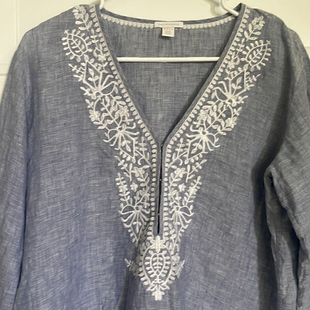 Saks Fifth Avenue Embroidered Linen Tunic - Picture 2 of 5